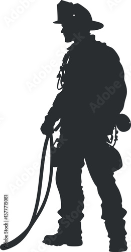 Silhouette of a firefighter holding a hose, symbolizing bravery and emergency response.