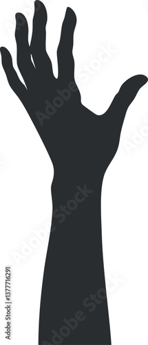 Silhouette of a reaching hand with fingers extended, isolated on a white background.