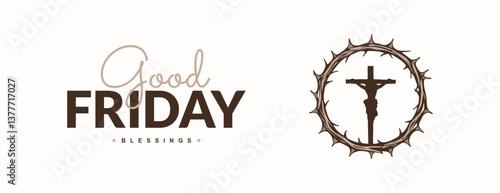Good friday wishing and greeting social media post and banner with crown, jesus, christ, design vector file