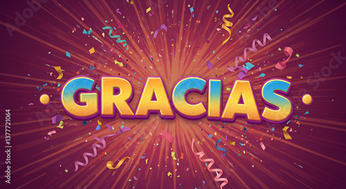 3D Gracias Typography with Vibrant Celebration Background