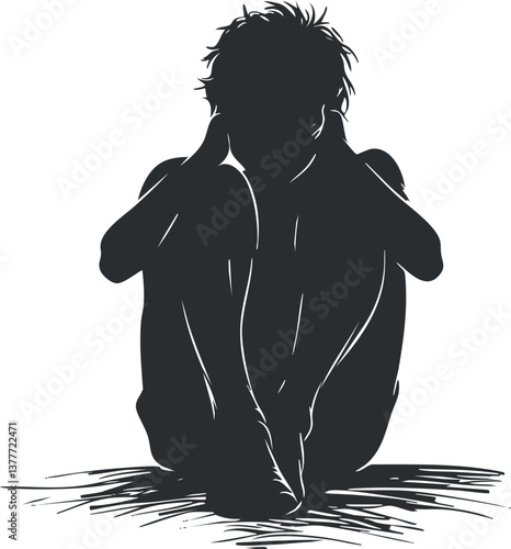 Silhouette of a person sitting alone, conveying sadness and introspection in black and white.