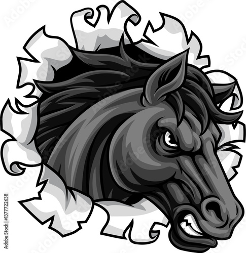 Horse mustang bronco stallion angry mean tough sports team mascot cartoon character design.