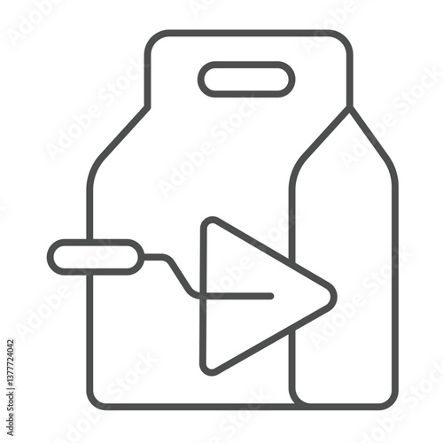 Cement paper bag with spatula thin line icon, making road concept. Vector graphics. Concrete sack and trowel, construction sign on white background, outline style icon for mobile or web design.