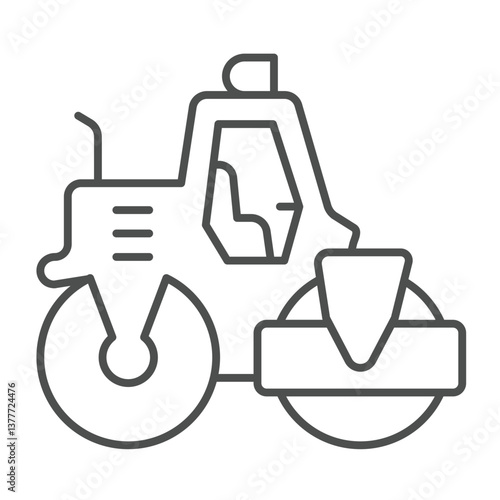 Heavy roller for laying asphalt surface thin line icon, making road concept. Vector graphics. Motor vehicle, heavy transport sign on white background, outline style icon for mobile or web design.