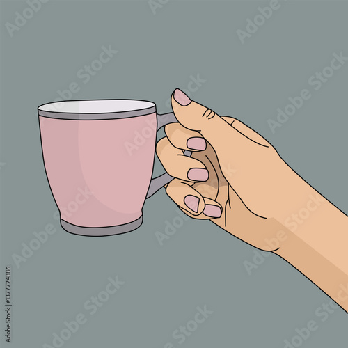 Pink coffee cup in hand vector illustration