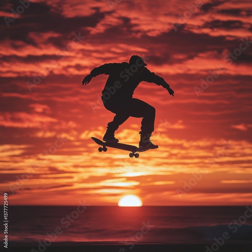 Wallpaper Mural Skateboarder Performing Trick Against Dramatic Sunset Background Torontodigital.ca