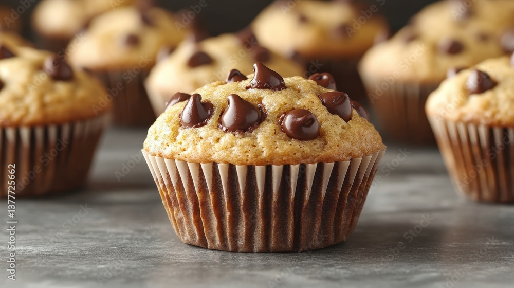 Delicious Chocolate Chip Muffin with Golden Brown Texture Delicious Chocolate Chip Muffin with Golden Brown Texture