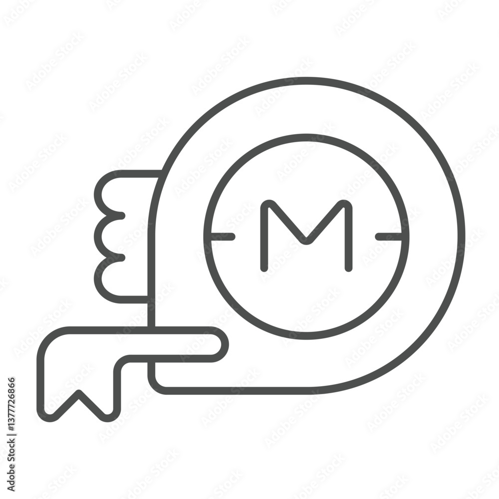 Ruler reel thin line icon, builder instruments concept. Vector graphics. Meter measuring tool, construction sign on white background, outline style icon for mobile or web design. Ruler reel thin line icon, builder instruments concept. Vector graphics. Meter measuring tool, construction sign on white background, outline style icon for mobile or web design.