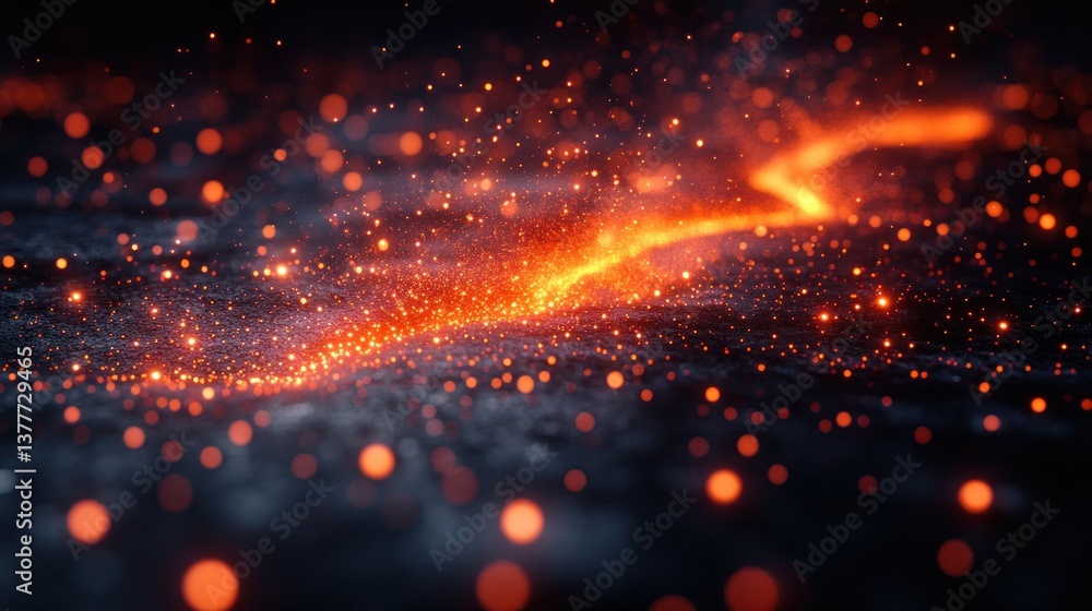 Obraz premium Glowing embers trail across dark background, fiery particles, abstract design