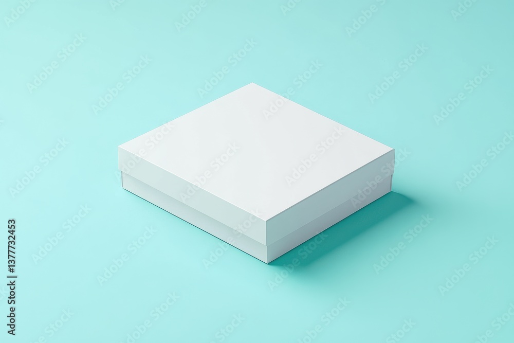 Minimalist white box on a pastel blue surface showcasing simple design and elegance Minimalist white box on a pastel blue surface showcasing simple design and elegance