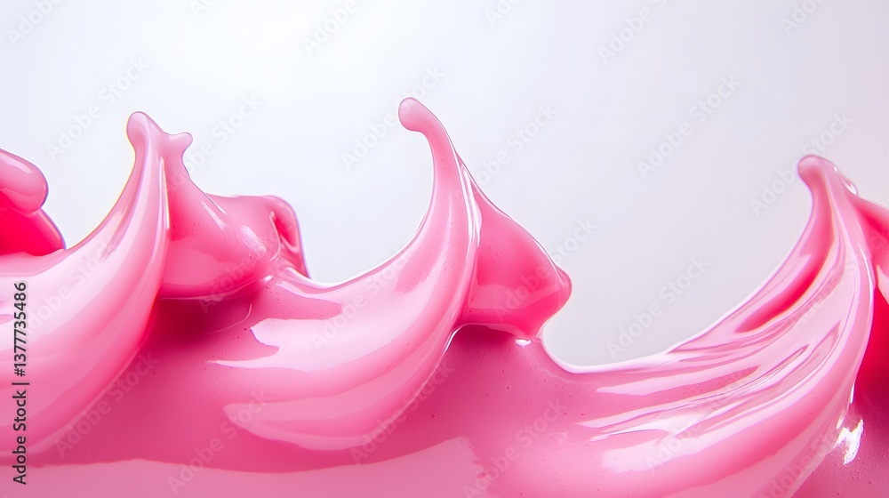 Close Up of Silky Pink Cream Swirling with Delicate Texture Against a Light Background Close Up of Silky Pink Cream Swirling with Delicate Texture Against a Light Background