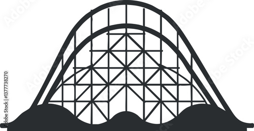 Silhouette of a rollercoaster with loops and hills, illustrating amusement park excitement.