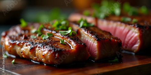 Wallpaper Mural Grilled perfect steak against dark background, close-up Torontodigital.ca
