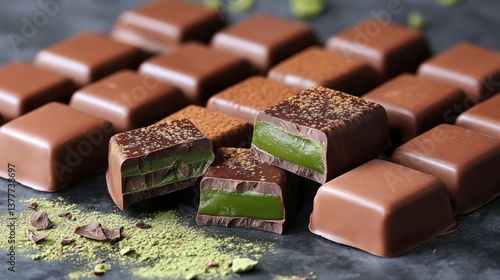 Delicious Chocolate Candies with Matcha Filling for Gourmet Treats