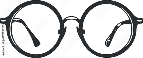 Illustration of black round glasses with a vintage design, perfect for fashion or optical themes.