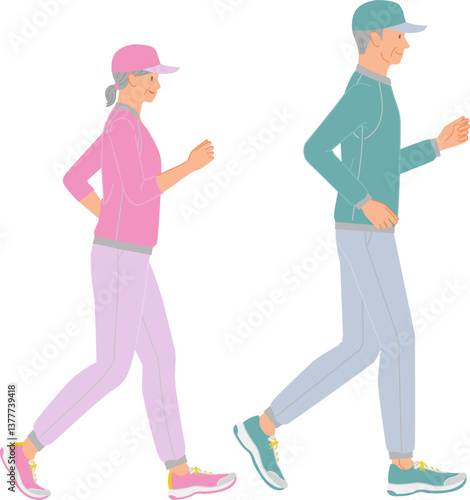 シニアの運動：笑顔で歩くシニア夫婦