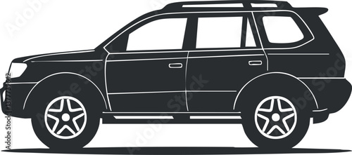 Black and white silhouette illustration of a modern SUV car in side profile view.