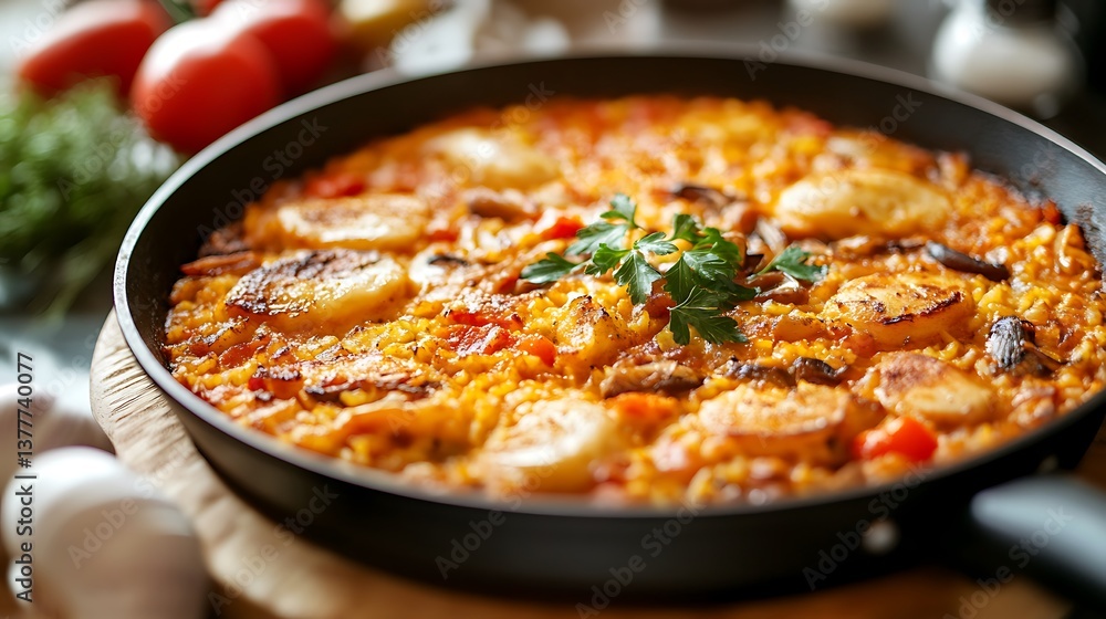 Close up of a delicious meal in a frying pan Close up of a delicious meal in a frying pan