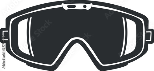 Black and white outline of protective sports goggles for winter activities like skiing or snowboarding.