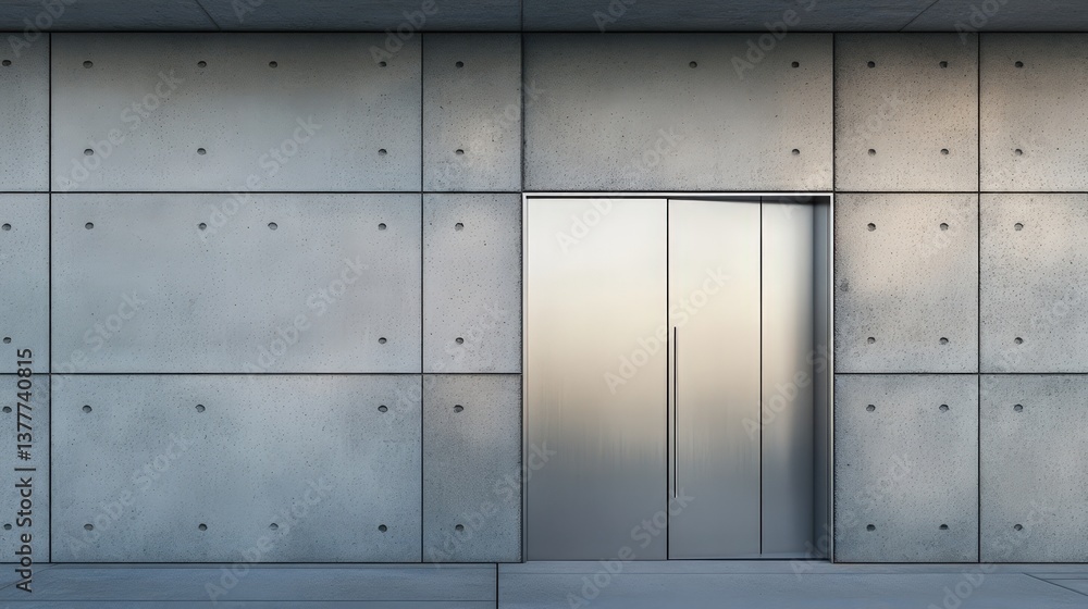 Modern architecture featuring a metallic door and concrete walls Modern architecture featuring a metallic door and concrete walls