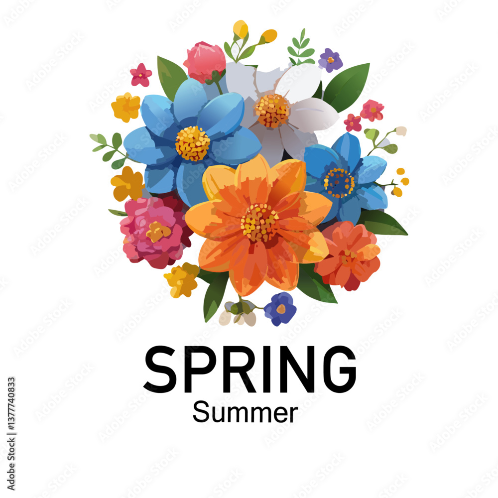 spring flowers bouquet with text Spring Summer vector icon design