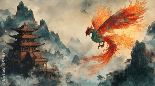Phoenix over Mountain Temple