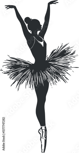 Silhouette of a graceful ballerina on pointe, showcasing elegance and poise in a tutu.