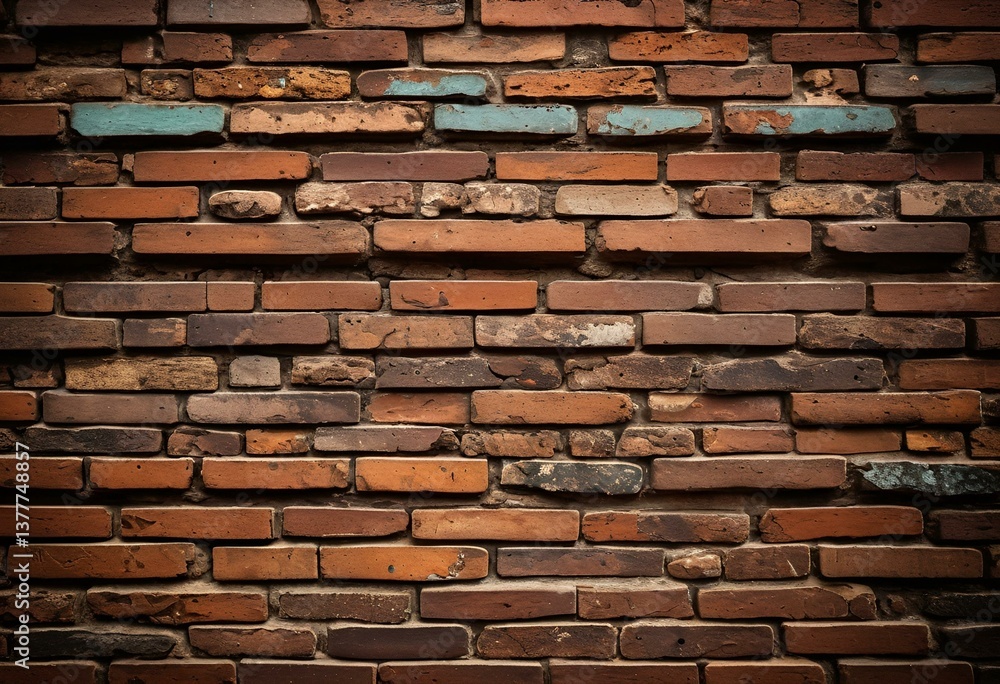 Fototapeta premium A brick wall with peeling paint on it.