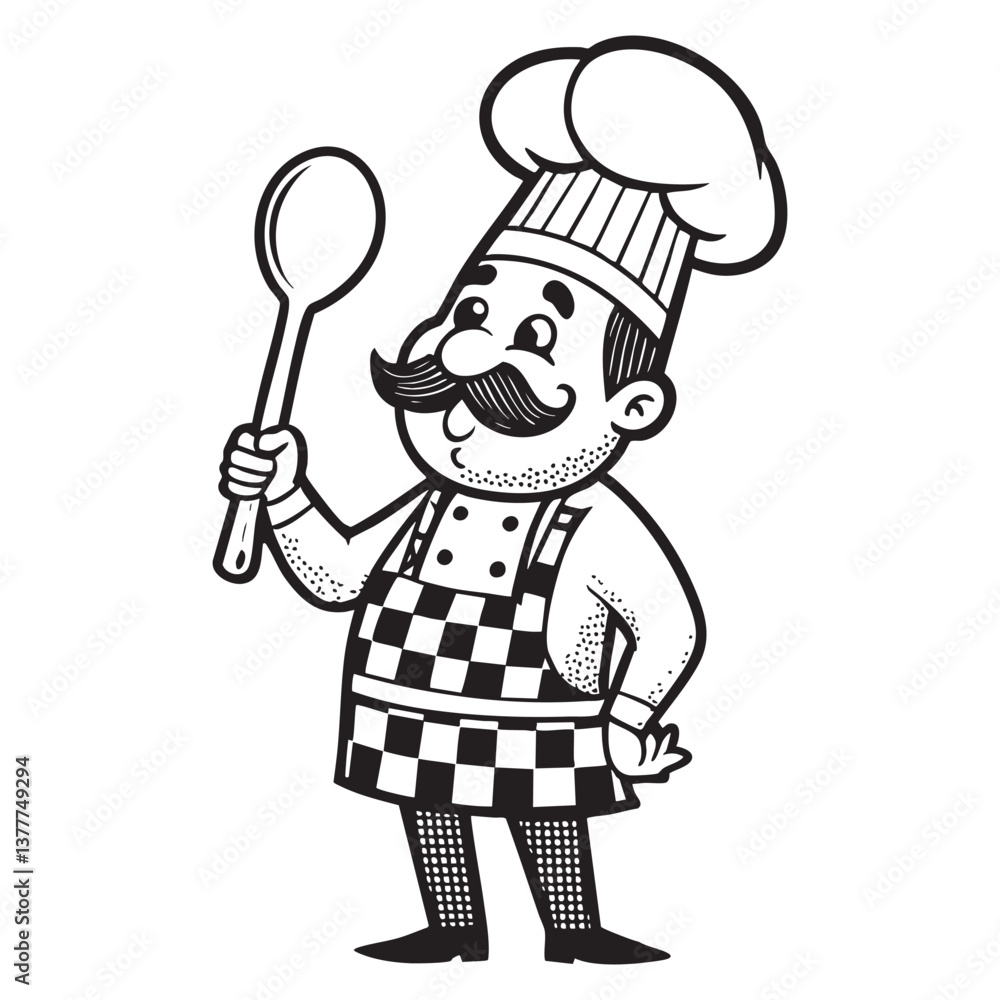mascot chef full body cartoon character vector engraving illustration mascot chef full body cartoon character vector engraving illustration