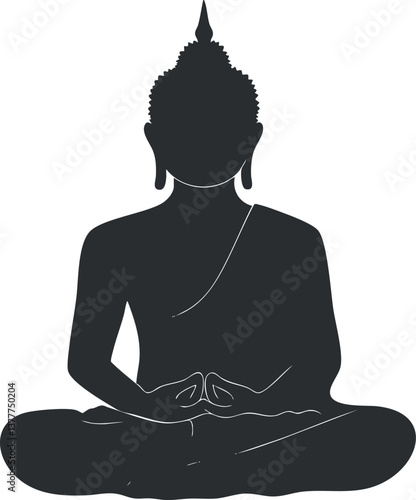 Silhouette of a meditating Buddha representing tranquility and spiritual enlightenment.