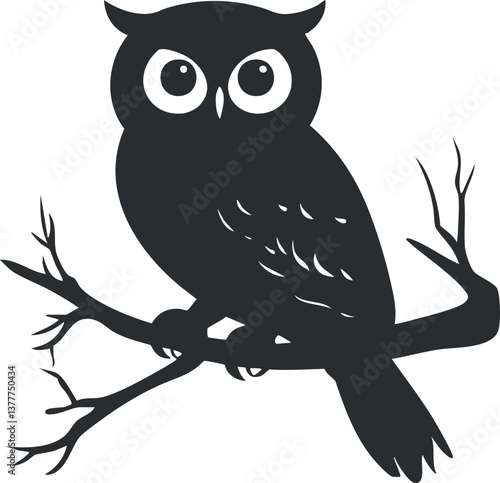 Silhouette of an owl perched on a branch, emphasizing its distinct features and nocturnal nature.