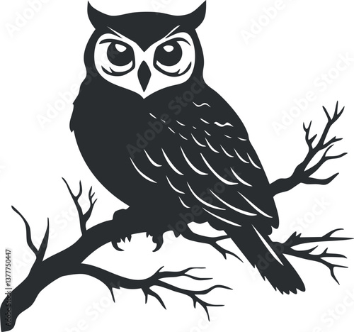 Silhouette of an owl perched on a branch, showcasing its watchful and nocturnal nature.