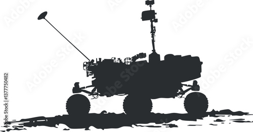 Silhouette of a space exploration rover with an antenna, set against a white background.