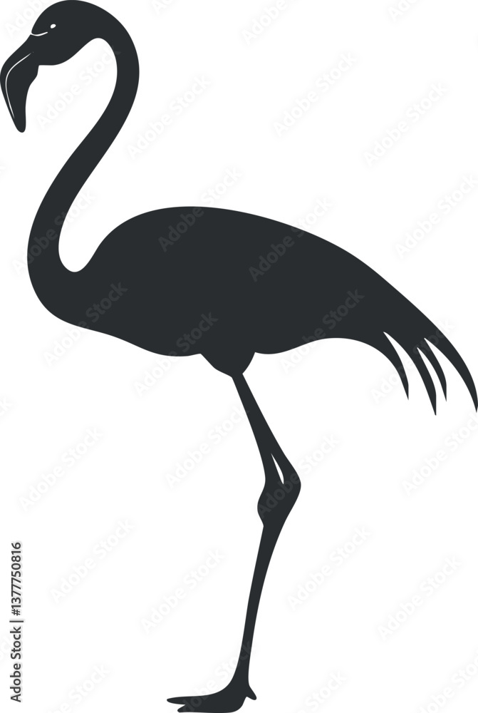 Fototapeta premium Silhouette of a flamingo standing gracefully, showcasing its long neck and elegant posture.