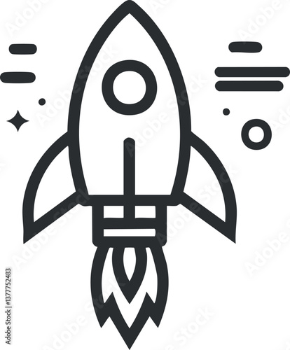 Black and white rocket icon symbolizing innovation and exploration, suitable for startup themes.