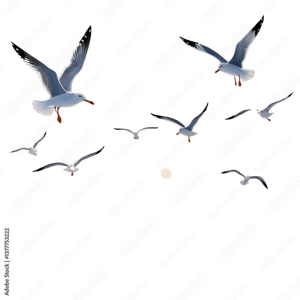 Fototapeta premium A group of birds flying in the sky isolated on a transparent background 