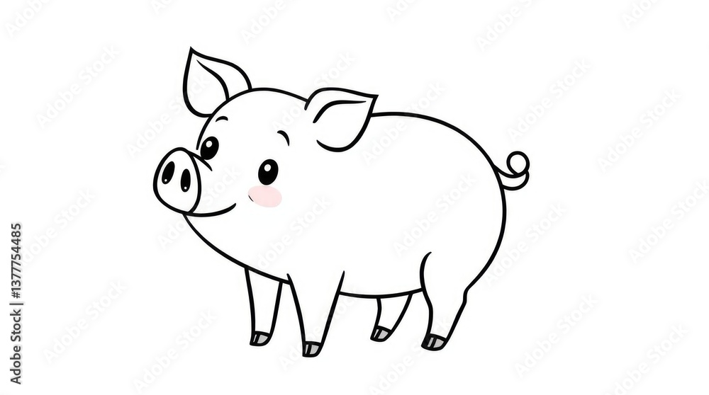 Obraz premium Cute cartoon pig smiling in a playful style on a white background 