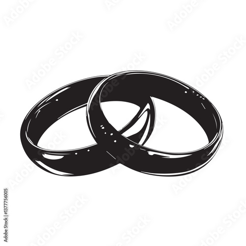 image of two wedding rings on a white background, black and white graphics, vector
