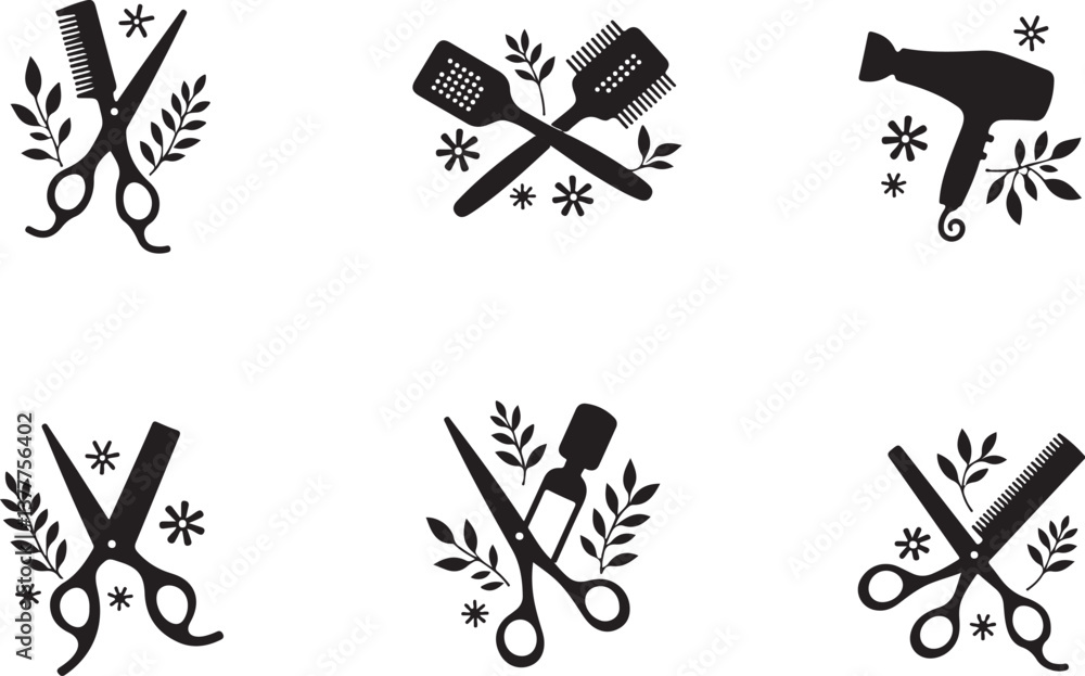 Fototapeta premium Elegant Floral Hair Stylist SVG Bundle | Barber & Salon Tools Clipart