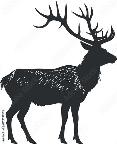 Silhouette of a majestic deer with large antlers, ideal for wildlife and nature themes.