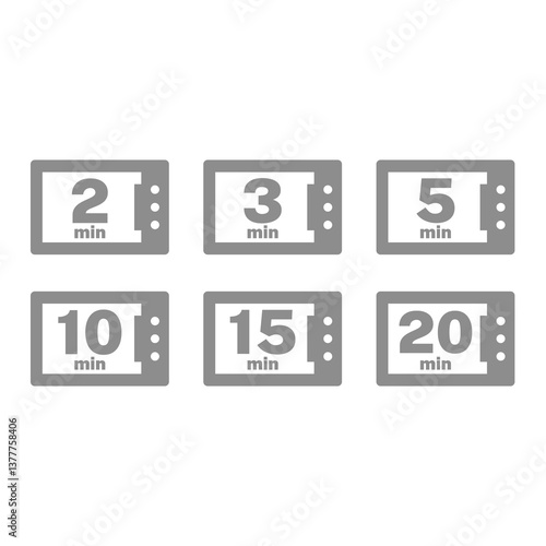 Cooking time with microwave icon set. Heating time with minutes vector icons.