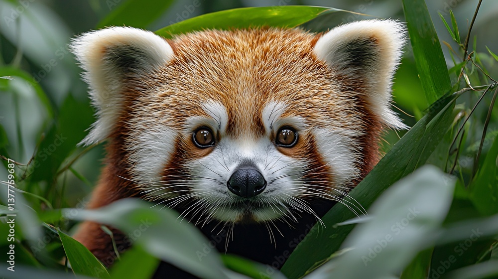 Obraz premium An enchanting high-detail image of a red panda gracefully peeking out from its in the wild