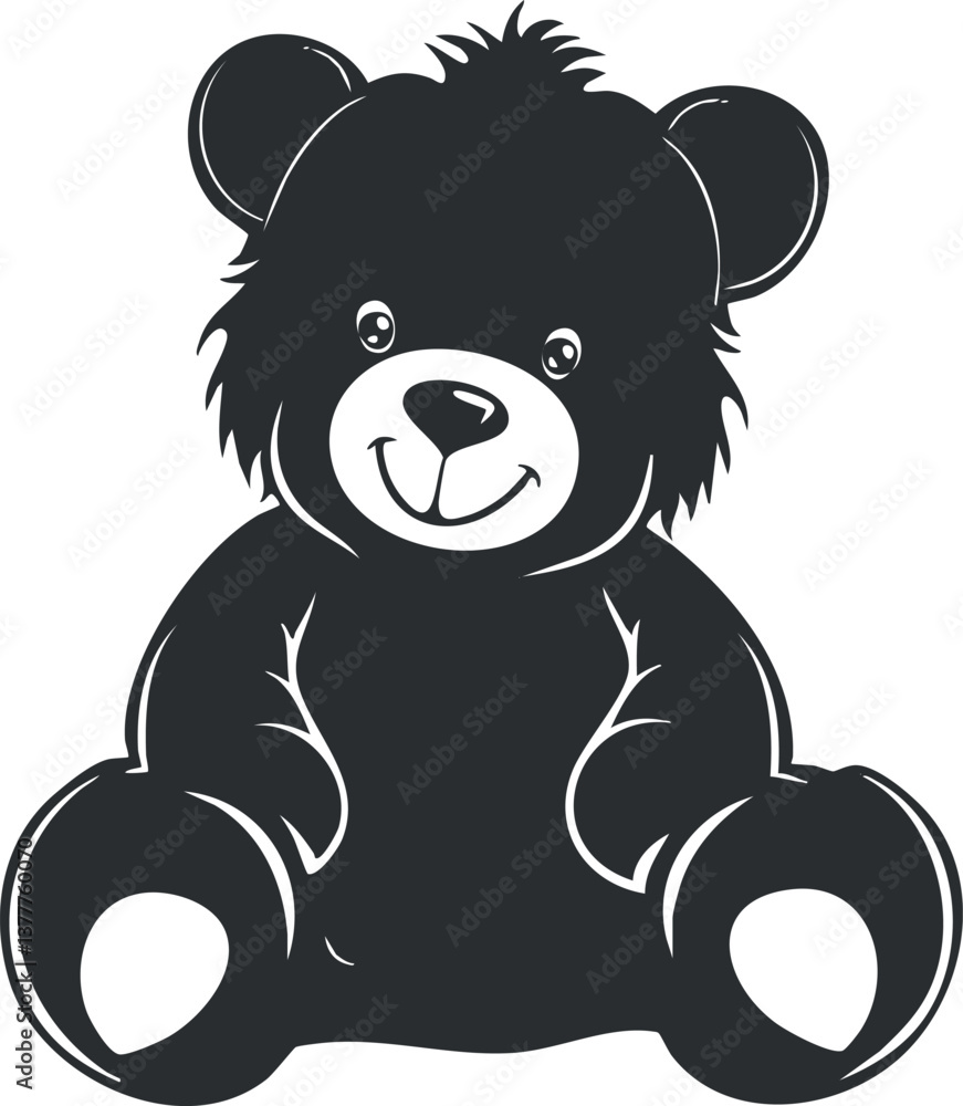 Fototapeta premium Black and white illustration of a cute smiling teddy bear, ideal for children's designs.