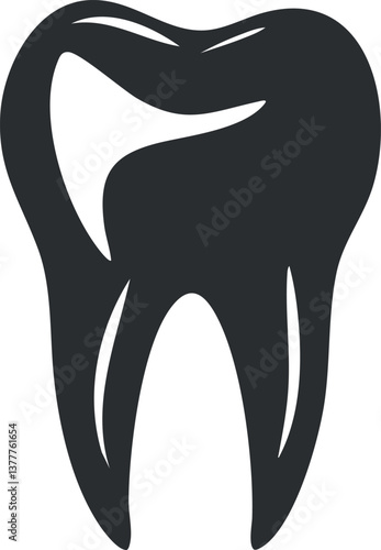 Black and white silhouette of a tooth, representing dental health and oral care.
