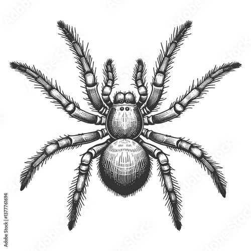 tarantula spider, showcasing fine detail of its hairy legs and body anatomy sketch engraving generative ai vector illustration. Scratch board imitation. Black and white image.