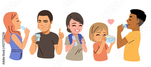 Drinking Healthy Water People Character Vector Illustration. Stay hydrated concept