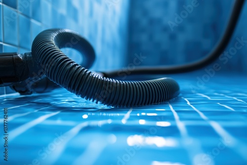 Pool vacuum hose is connected and ready for cleaning session Generative AI