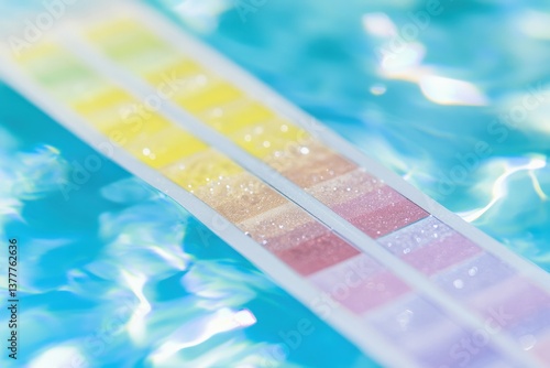 Pool water testing kit laid out with colorful test strips Generative AI