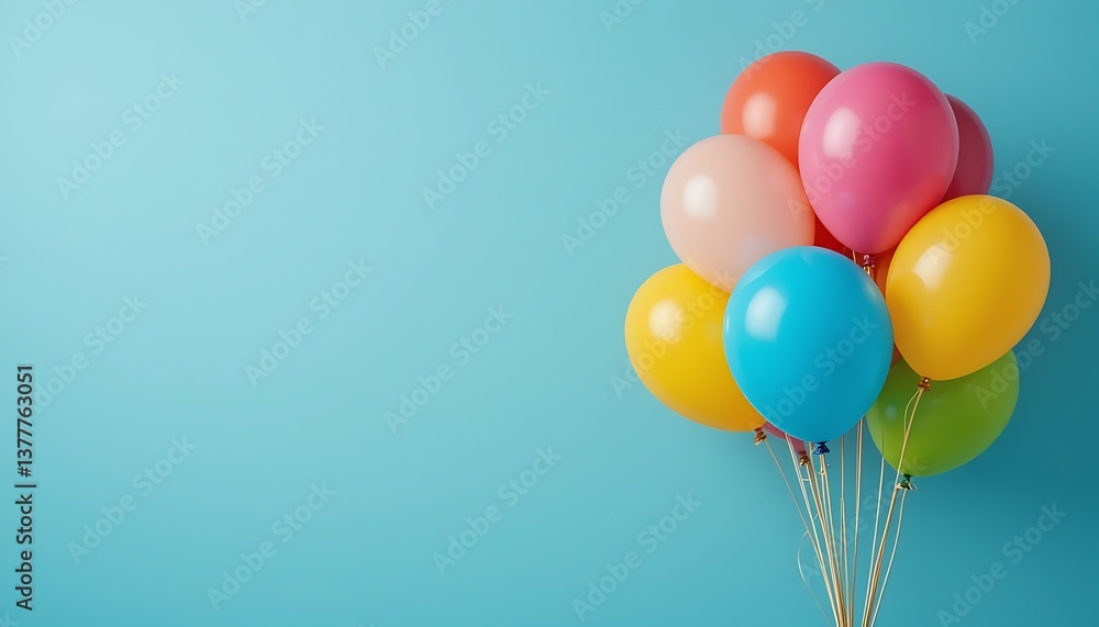 Bunch of Bright Balloons with Space for Text Against Colorful Background.

