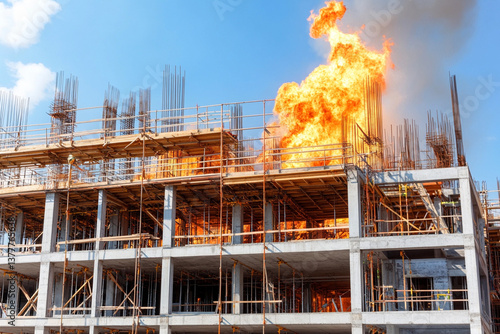 Gas explosion causes chaos at construction site leaving workers in panic and damage to the building structure